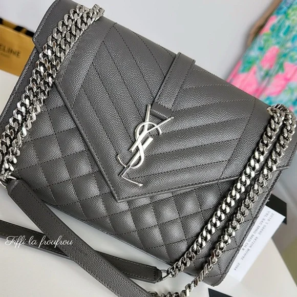 Authentic Yves Saint Laurent Gray envelope medium Bag - Picture 13 of 14